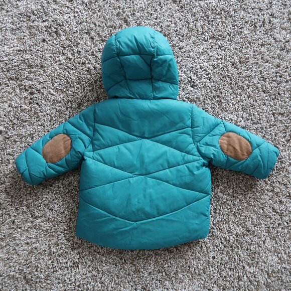 Zara Kid’s Baby Boy Teal Puffer Jacket Sherpa Lined 6-9M Front Pocket - Picture 5 of 5